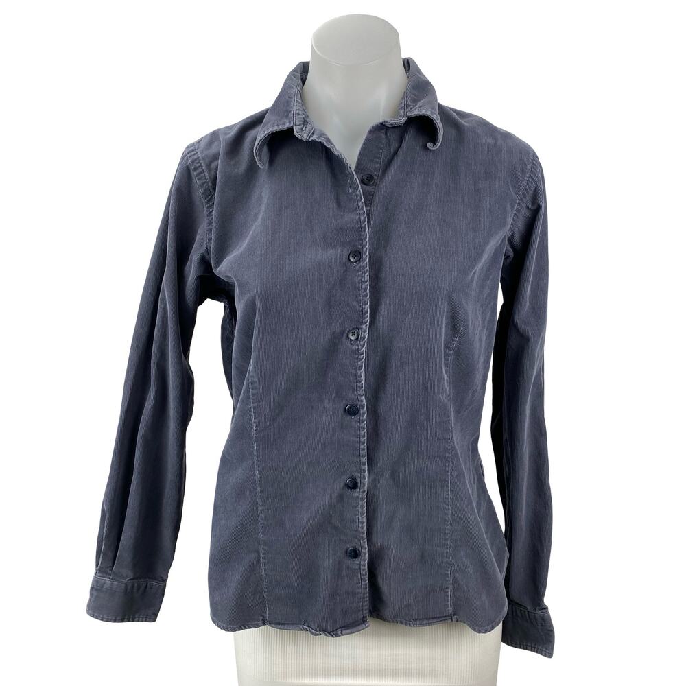 Lands' End Women's Navy Blue Corduroy Long Sleeve Button Down Shirt Top Size S